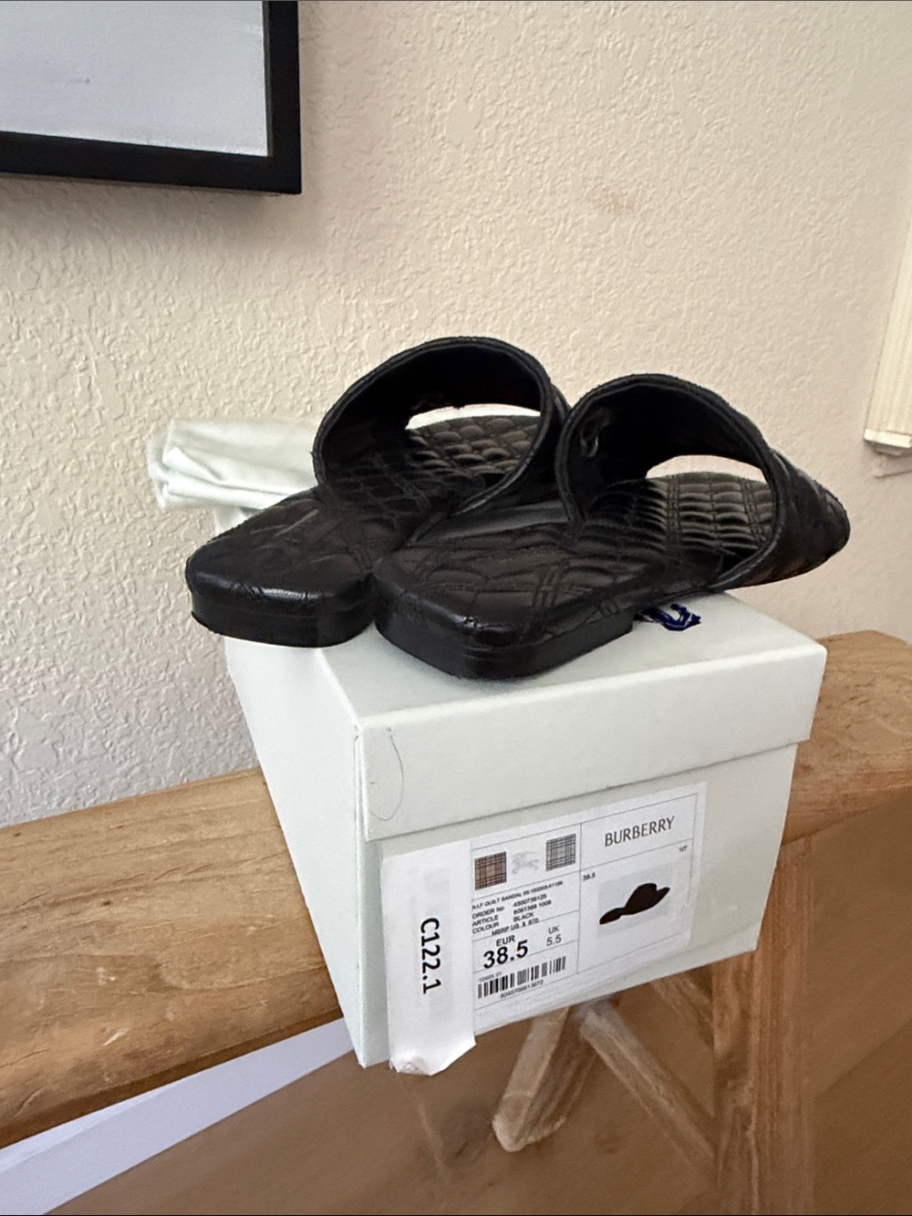 Burberry Black Quilted Leather Slide Sandals - Picture 3 of 4